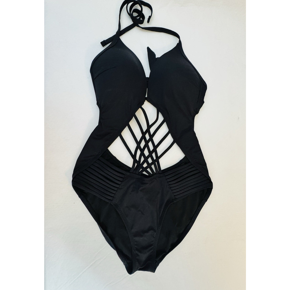 Kenneth Cole Women Black Strappy Cutout Monokini One Piece Swimsuit Small (4-6) - Picture 10 of 16